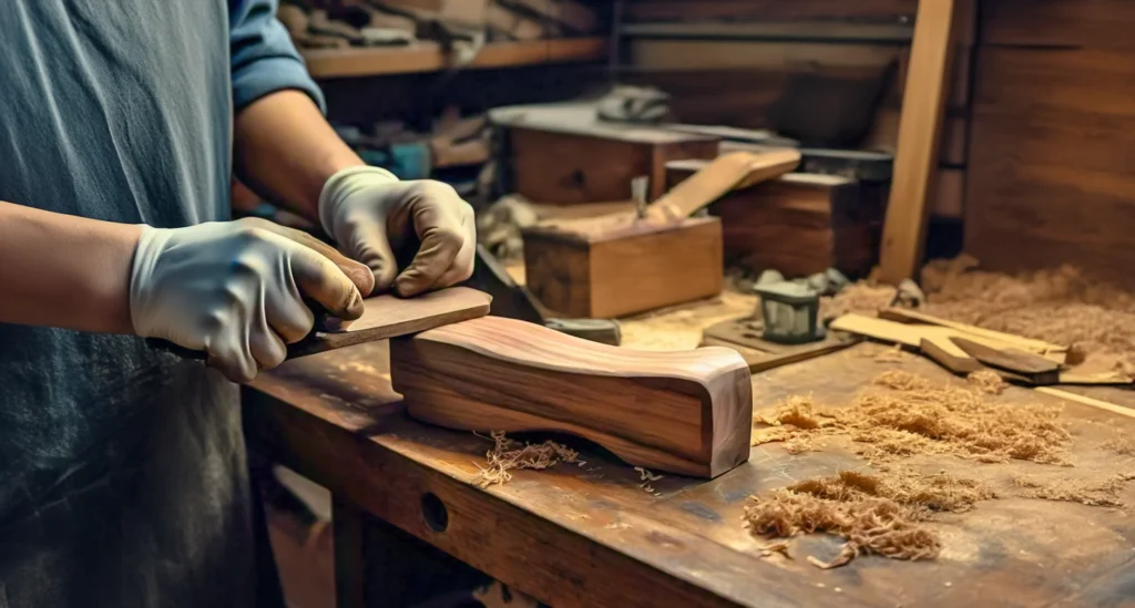 Preparing wood to make handle for horsehair shoe brush